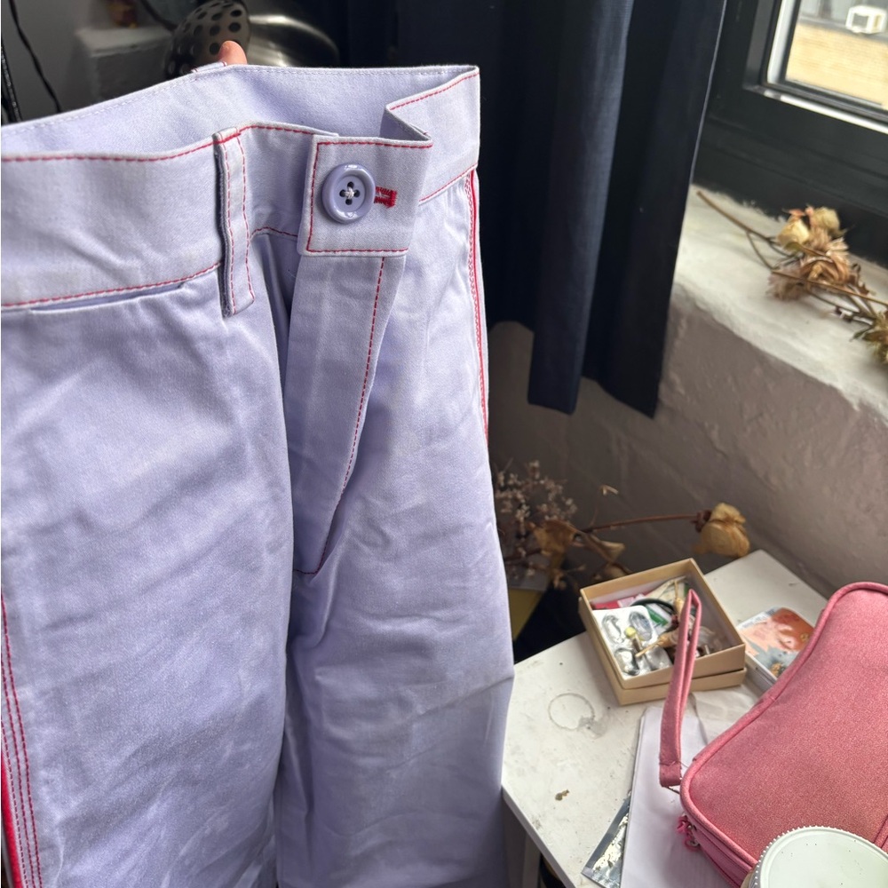 Stylish Light Purple Pants with Red Stitching